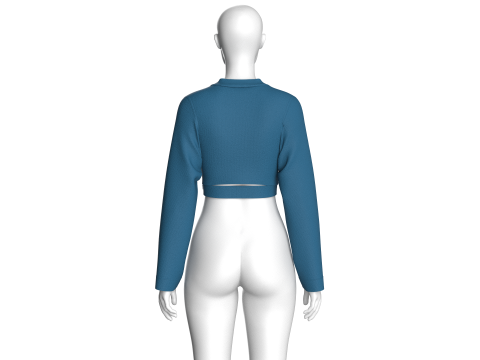 Girls Crop Sweat Blouse - Single Color 3D Model