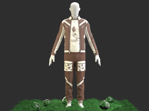 Men Vintage Casual Jacket With Jogger Outfit 3D Model