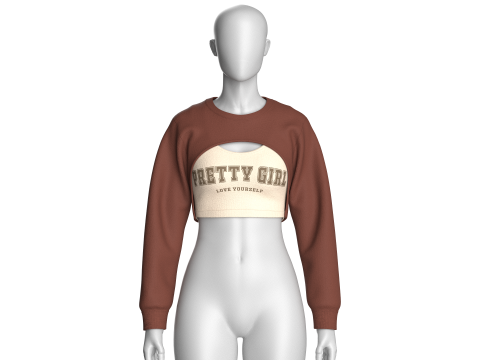 Girls Cropped Sweatshirt - Pretty Girl 3D Model