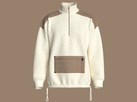 Heren sweatshirt met halve rits en sherpa 3D Model