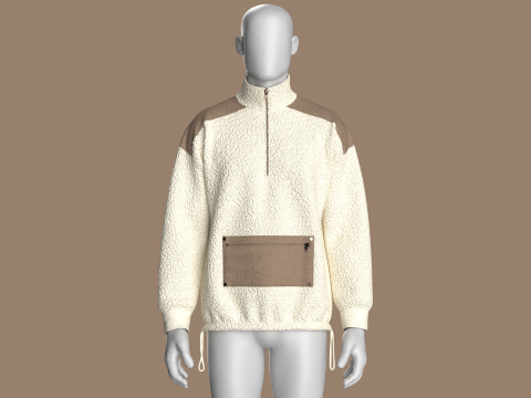 Heren sweatshirt met halve rits en sherpa 3D Model