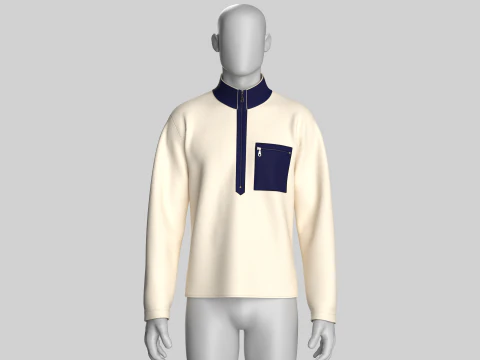 Men Half-Zip Sweatshirt With Pocket 3D Model