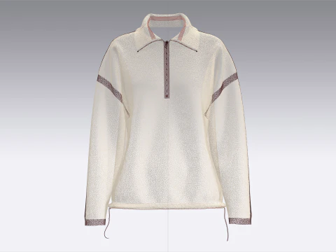 Толстовка с заниженными плечами и полумолнией для девочек 3D Модель