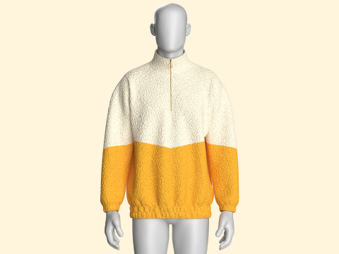 Hombres Chaqueta con media cremallera y sherpa Modelo 3D