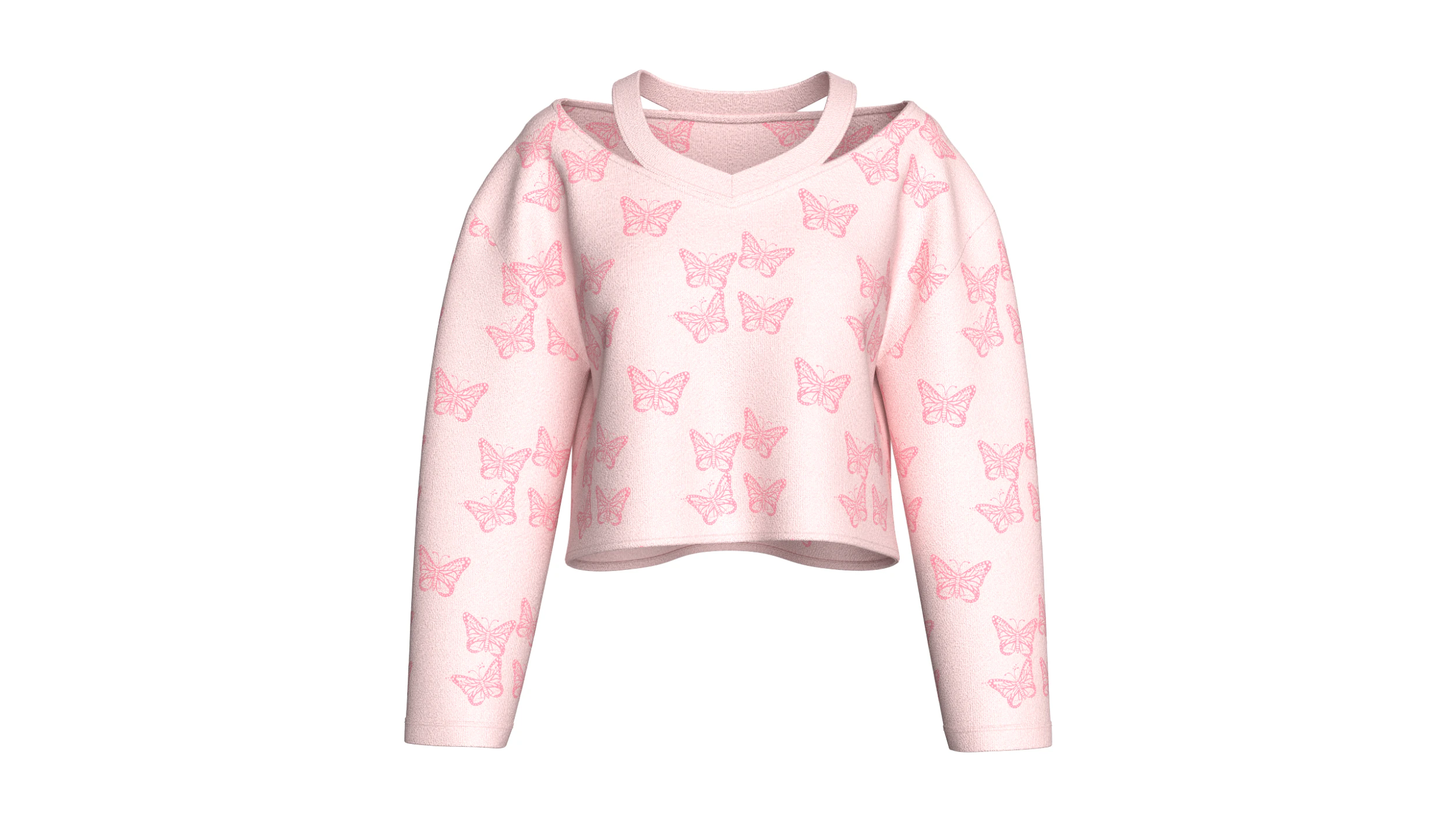 Girls Butterfly Print Crop Sweater 3D Model .c4d .max .obj .3ds .fbx .stl .blend