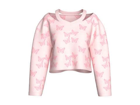 Pull court à imprimé papillon pour fille Modèle 3D