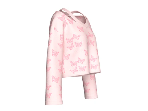 Girls Butterfly Print Crop Sweater 3D Model