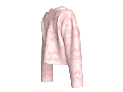 Girls Butterfly Print Crop Sweater 3D Model