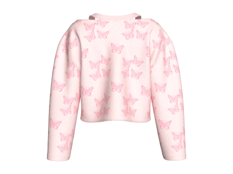 Girls Butterfly Print Crop Sweater 3D Model