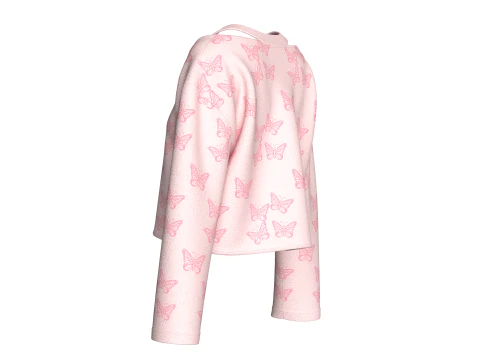 Girls Butterfly Print Crop Sweater 3D Model