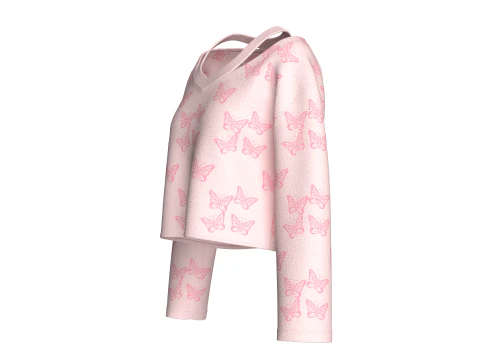 Girls Butterfly Print Crop Sweater 3D Model