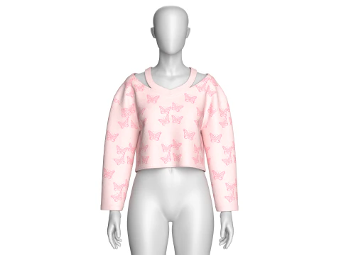 Girls Butterfly Print Crop Sweater 3D Model