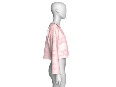 Girls Butterfly Print Crop Sweater 3D Model