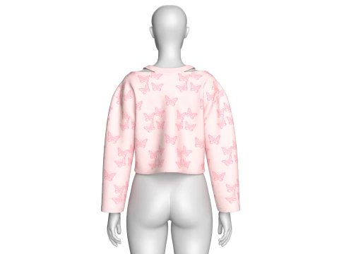 Girls Butterfly Print Crop Sweater 3D Model