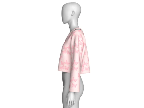 Girls Butterfly Print Crop Sweater 3D Model