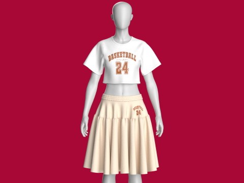 Girls Basketball Crop Top With Skirt Outfit - 24 3D Model
