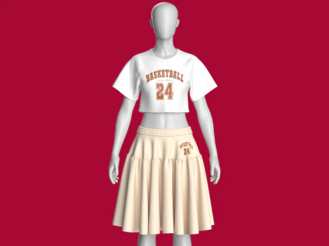 Top curto de basquete feminino com saia - 24 Modelo 3D