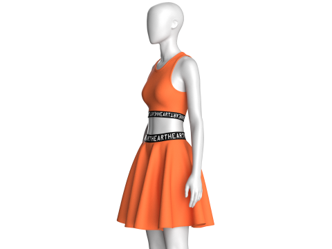 Bedrucktes elastisches Oberteil f&uuml;r M&auml;dchen mit Rock &ndash; HERZ 3D Modell