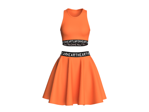 Bedrucktes elastisches Oberteil f&uuml;r M&auml;dchen mit Rock &ndash; HERZ 3D Modell