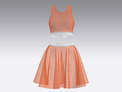 Girls Printed Elastic Top With Skirt - HEART 3D Model