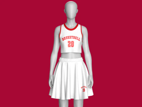 Top de basquete feminino com saia - 28 Modelo 3D