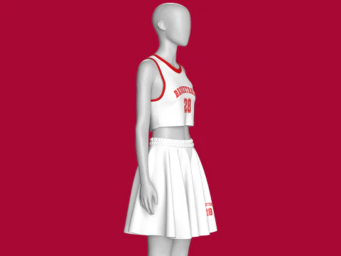Girls Basketball Top With Skirt Outfit - 28 3D Model