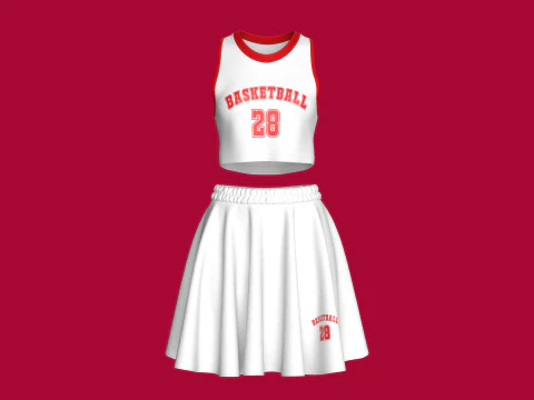 Girls Basketball Top With Skirt Outfit - 28 3D Model