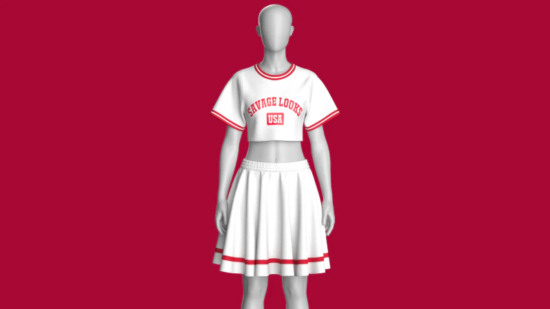 Girls Printed Crop Top With Skirt - SAVAGE LOOKS 3D Model .c4d .max .obj .3ds .fbx .stl .blend