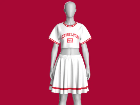 Top curto estampado para meninas com saia - SAVAGE LOOKS Modelo 3D