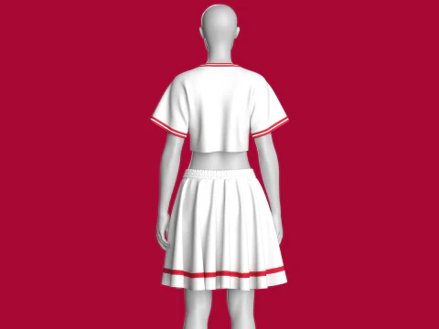 Girls Printed Crop Top With Skirt - SAVAGE LOOKS 3D Model