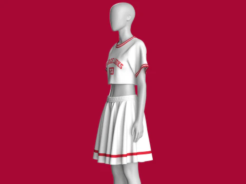 Girls Printed Crop Top With Skirt - SAVAGE LOOKS 3D Model