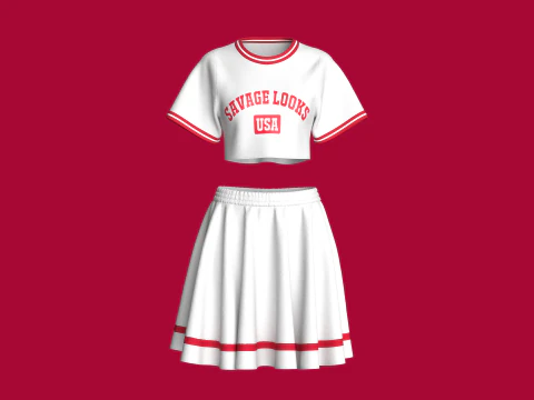 Girls Printed Crop Top With Skirt - SAVAGE LOOKS 3D Model