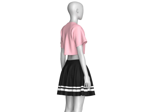 Girls Basketball Crop Top With Skirt - Winner 3D Model