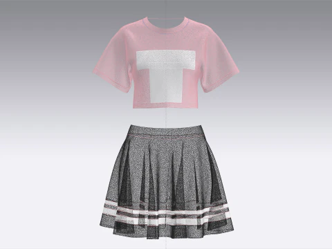 Girls Basketball Crop Top With Skirt - Winner 3D Model