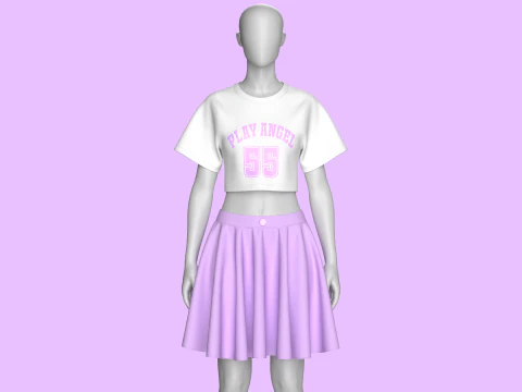 Camiseta feminina de basquete com saia Modelo 3D