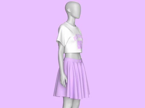 T-shirt corta da basket per ragazze con gonna Modello 3D