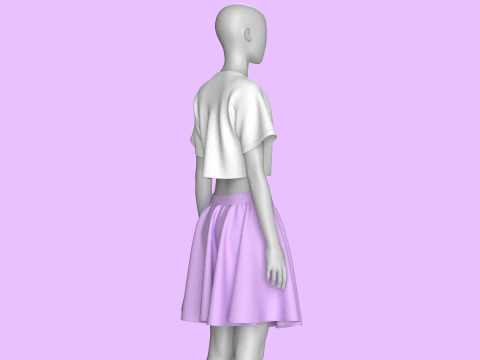 T-shirt corta da basket per ragazze con gonna Modello 3D
