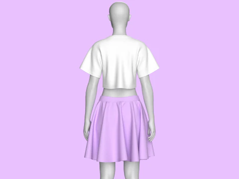 T-shirt corta da basket per ragazze con gonna Modello 3D