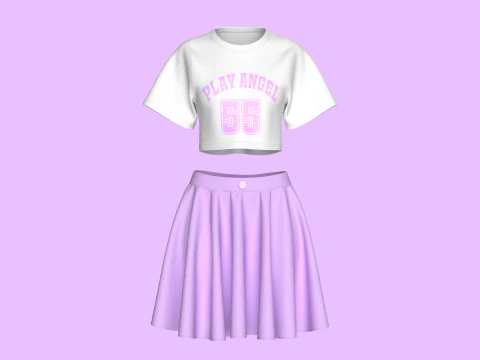 T-shirt corta da basket per ragazze con gonna Modello 3D
