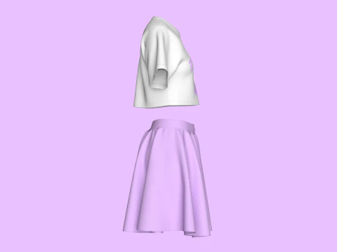 T-shirt corta da basket per ragazze con gonna Modello 3D