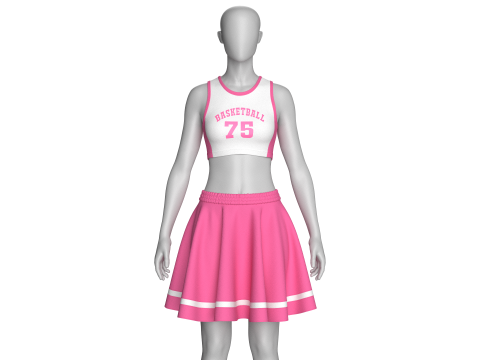 Top estampado de baloncesto para ni&ntilde;as con falda - 75 Modelo 3D