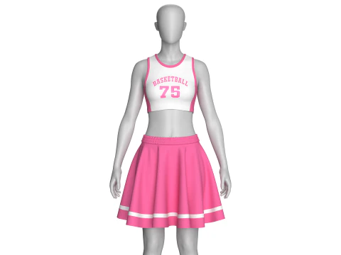 Top estampado de basquete feminino com saia - 75 Modelo 3D