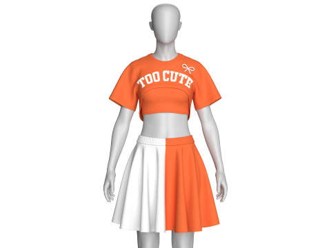 लड़कियों की क्रॉप टी-शर्ट स्कर्ट के साथ 3D मॉडल