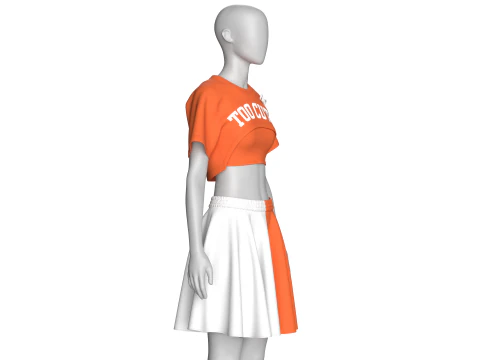 スカート付きガールズクロップTシャツ 3Dモデル