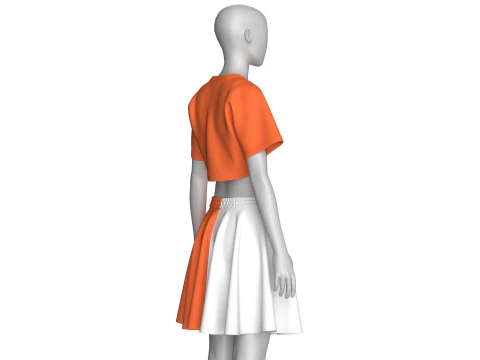 スカート付きガールズクロップTシャツ 3Dモデル