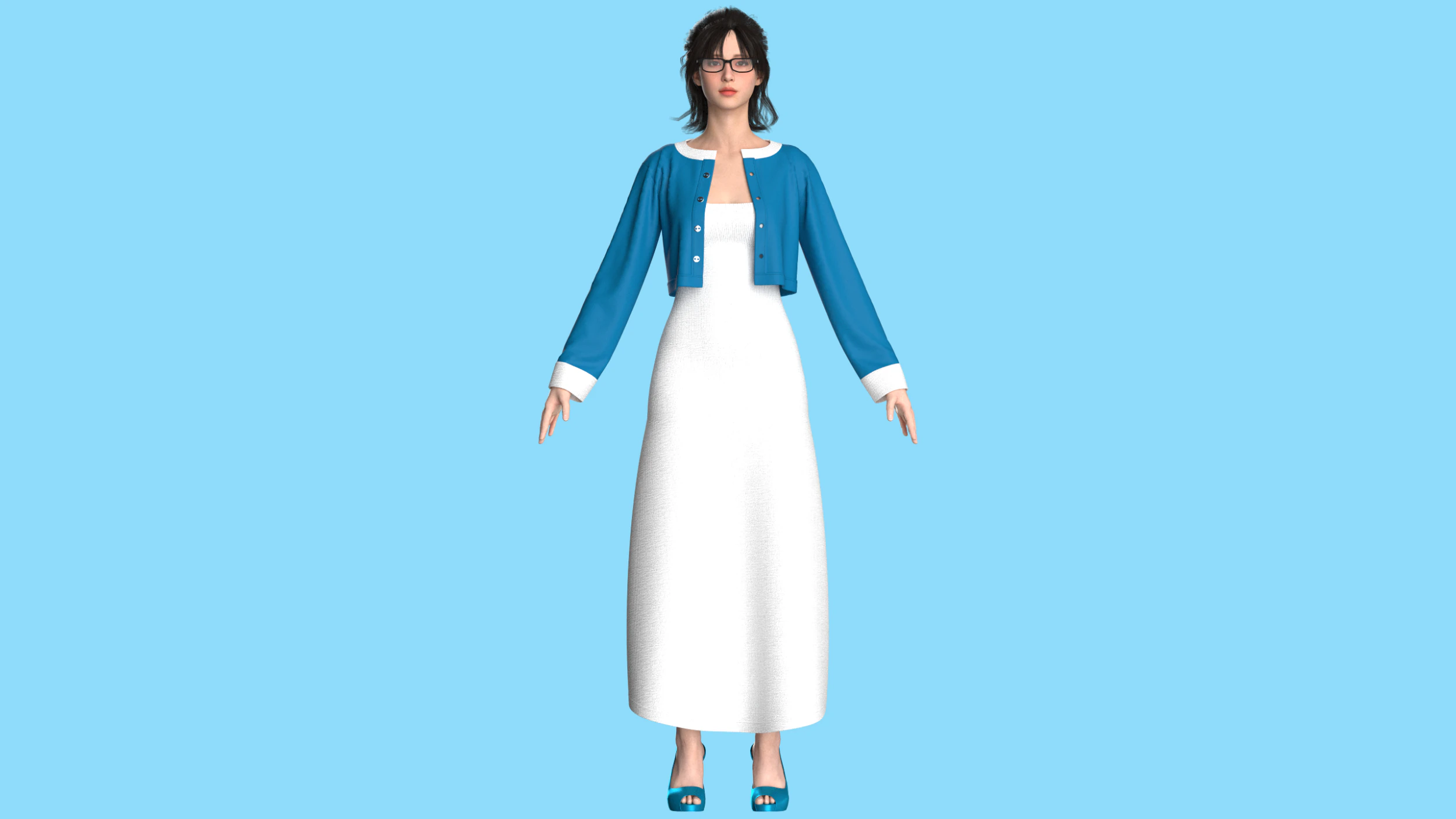 Girls Long Dress With Cardigan 3D Model .c4d .max .obj .3ds .fbx .stl .blend