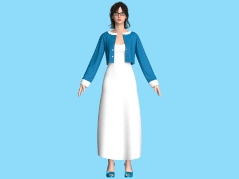 कार्डिगन के साथ लड़कियों की लंबी पोशाक 3D मॉडल