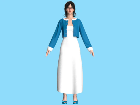 Girls Long Dress With Cardigan 3D Model