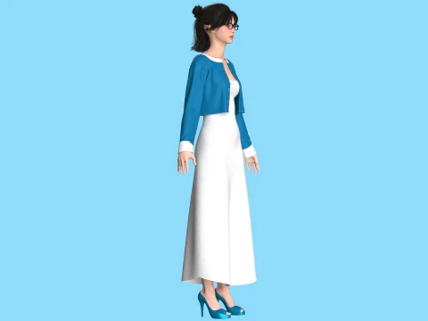 Girls Long Dress With Cardigan 3D Model
