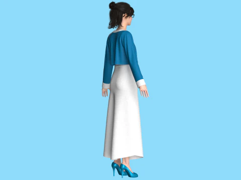 Girls Long Dress With Cardigan 3D Model